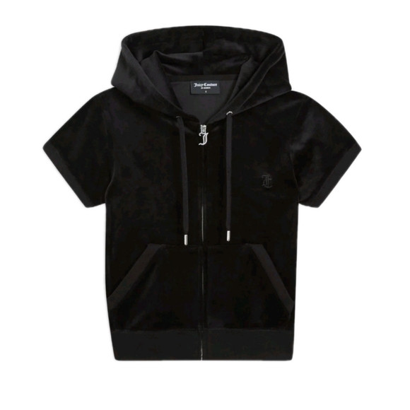 Juicy Couture Velvet Velour Black Outfit Lounge Set Shorts Zip Hoodie L $179 NWT - Picture 5 of 6